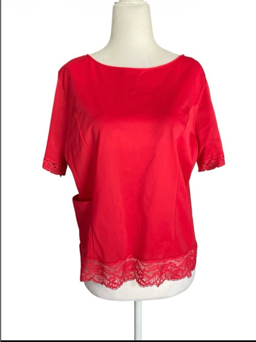 Shadowline Red Lace-Hem Short Sleeve Women’s Top